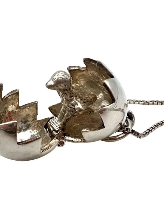 Sterling Silver Hinged Egg Pendant with Hidden Chick Necklace 24" 925 Chain - Picture 12 of 13